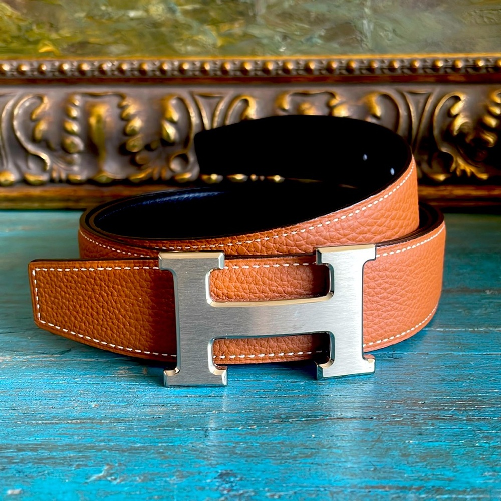 Hermes H Belt Buckle and Reversible 32 Leather Strap - Silver, Black / Brown